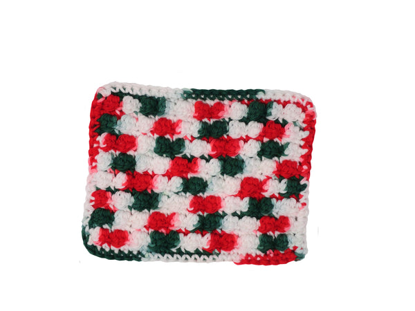 Handmade, Crocheted, Dishcloth, cotton, Christmas, holiday, green, red