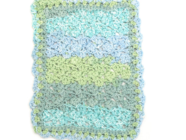 Handmade, Crocheted, Dishcloth, cotton, pastels, blue, green, aqua, teal