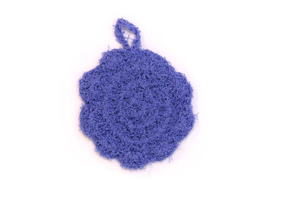 Hand crocheted cotton scrubby in denim blue