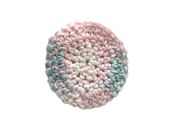 Handmade crocheted cotton facial scrubby in pastels