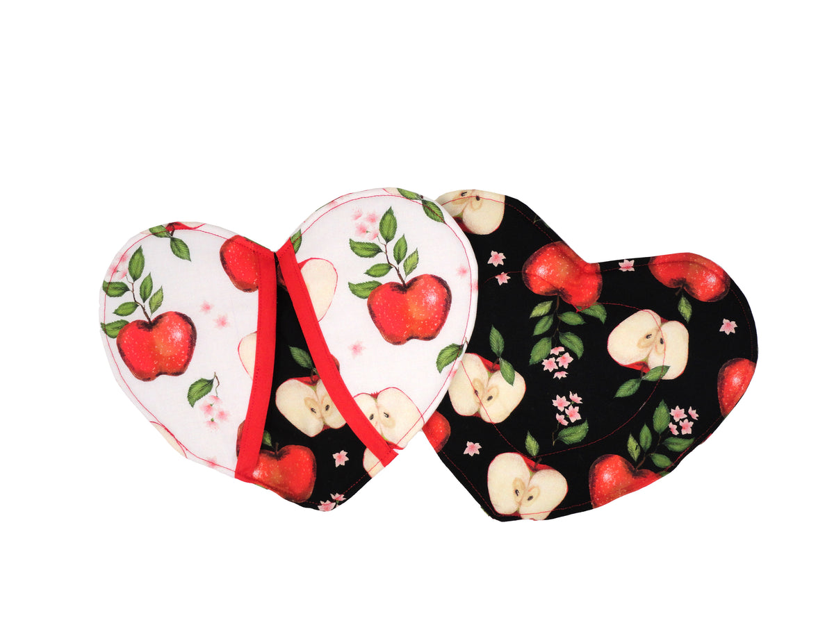 One pair of heart-shaped potholders; oven mitts - red hearts – BL Handmade