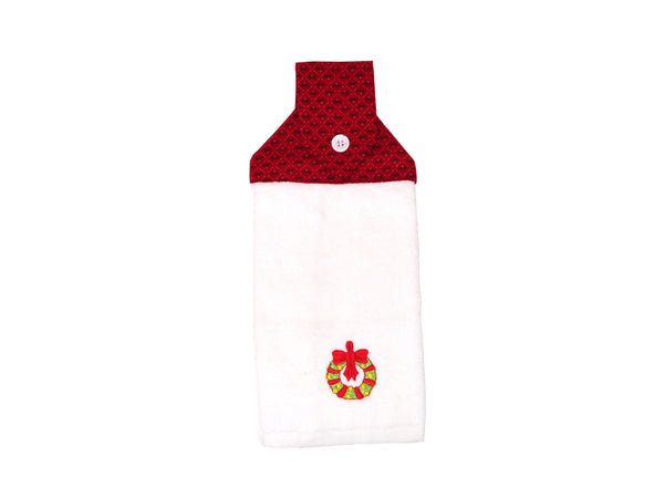 hand towel, hanging hand towel, kitchen, Christmas, wreath, white, terry cloth, terrycloth, 