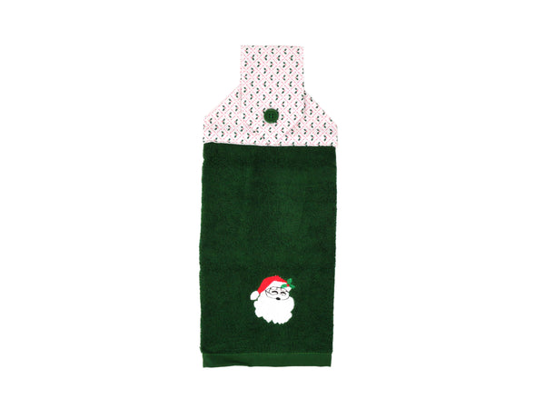 hand towel, hanging hand towel, kitchen, green, terrycloth, terry cloth, Santa