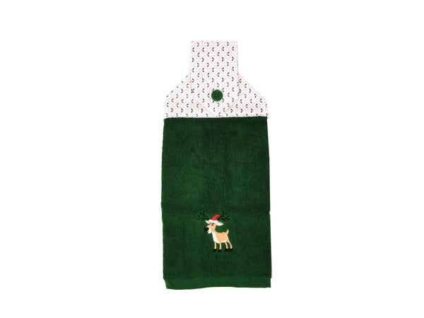 hand towel, hanging hand towel, kitchen, green, reindeer, Christmas, terry cloth, terrycloth