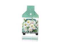 hand towel, hanging hand towel, kitchen, microfiber, Daisy, Daisies, handmade, hand made, gift idea, aqua, teal, mint green